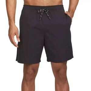 NEW Lands' End Mens M Black Swim Shorts Polyester Built-In Boxer Brief